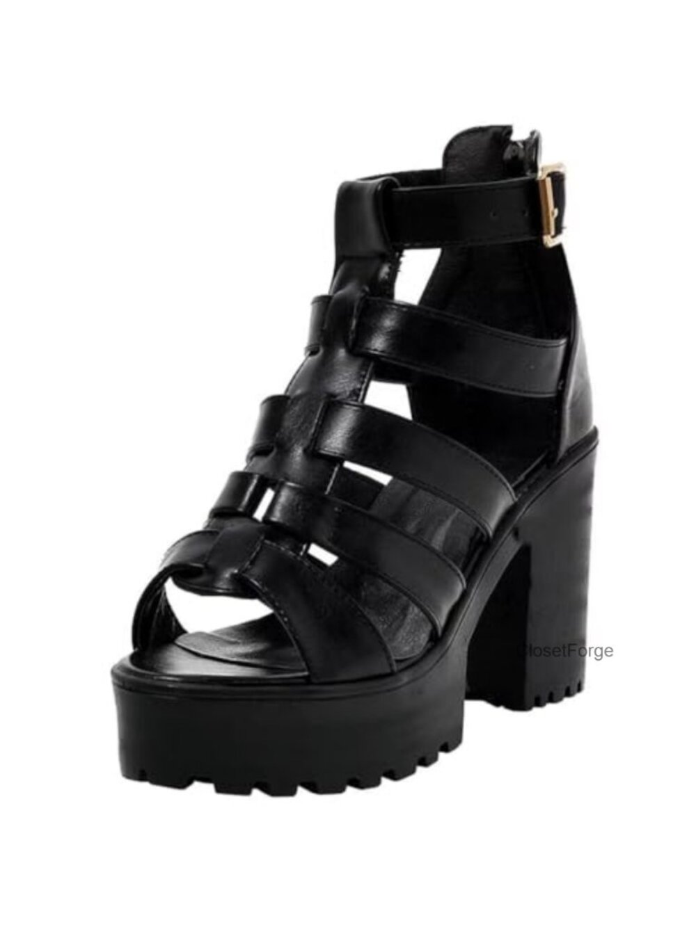 Strappy Chunky Heeled Gladiator Sandals Faux Leather Platform Open Toe Gothic